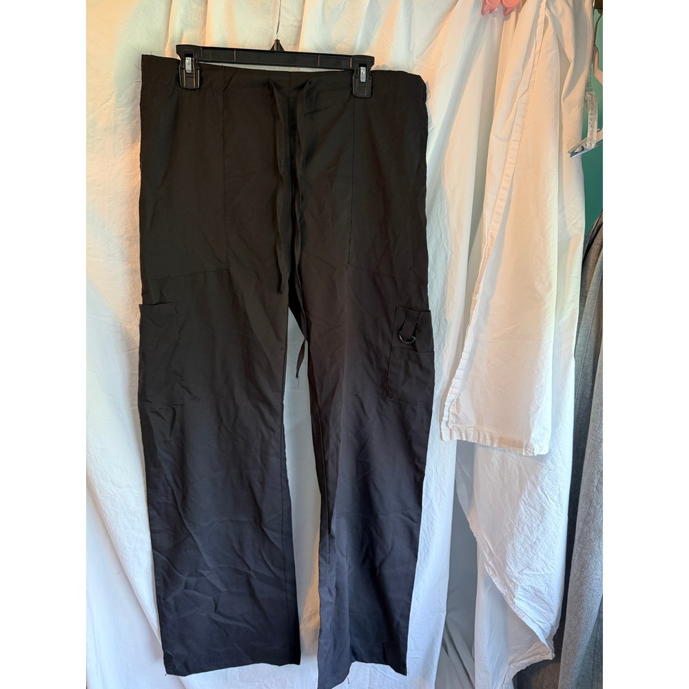 Black Cargo Scrub Pant 2XL Drawstring Elastic Waist Straight Leg Medical Uniform